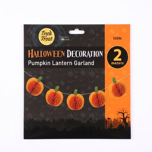 56586 • Halloweenska dekorácia - tekvicová lampiónová girlanda - papier - 2 m  