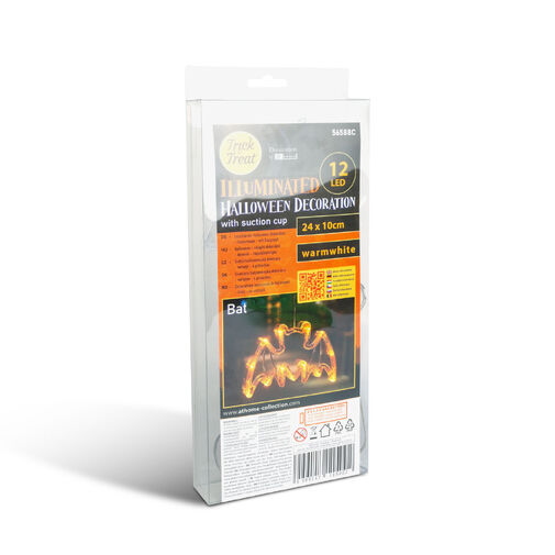 56588C • Halloween-i svietiaca dekorácia - netopier - s prísavkou - 12 LED - 20 x 18,5 cm - 3 x AAA  