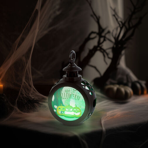 56602A • Halloweenska svietiaca dekorácia – tekvica – závesná – LED – 8,5 x 13,5 cm