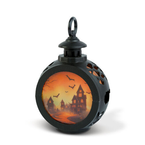 56602B • Halloweenska svetelná dekorácia - hrad - závesná - LED - 8,5 x 13,5 cm