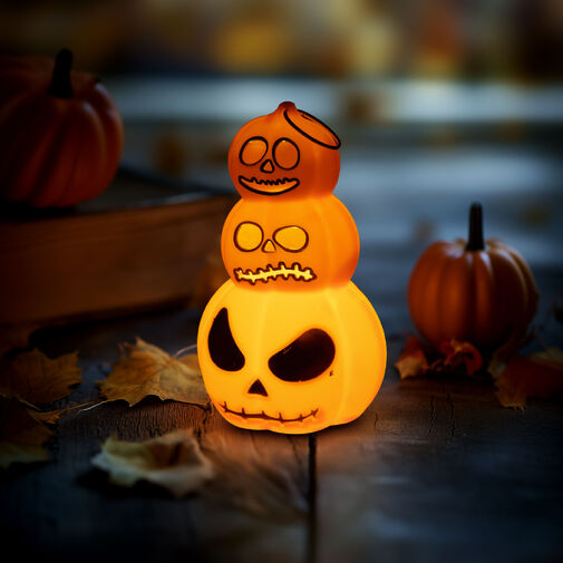 56603 • Halloweenová svetelná dekorácia - tekvica - teplá biela LED - 12 x 7,5 cm - 3 x LR1130  