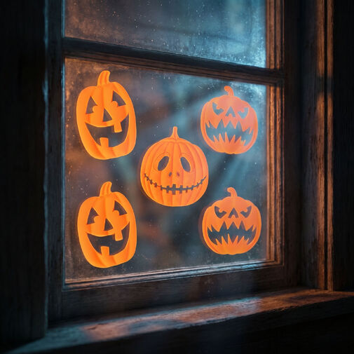 56615A • Halloweenová 3D gélová okenná dekorácia - tekvica - 30 x 30 cm - 9 ks / balenie