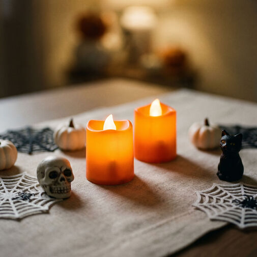 56620A • Halloweenová svietiaca dekorácia - LED sviečka - oranžová - 2 ks / balenie