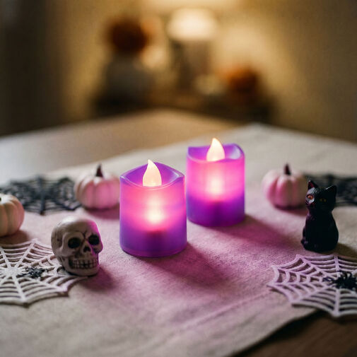 56620B • Halloweenová svietiaca dekorácia - LED sviečka - fialová - 2 ks / balenie