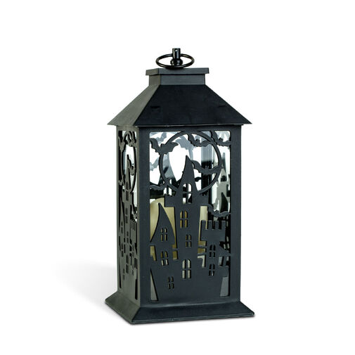 56621A • Halloweenová blikajúca lampáš - hrad - na batérie - čierna - 30 x 14 cm