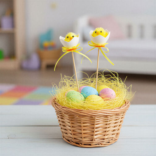 57925 • Veľkonočná dekorácia - zapichovacie vajíčko s kuriatkom - 27 x Ø4,5 cm - 2 ks / balenie