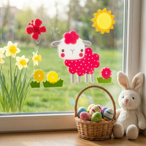 57948A • Veľkonočná dekorácia - nálepka - s ovečkou - 19 x 19 cm