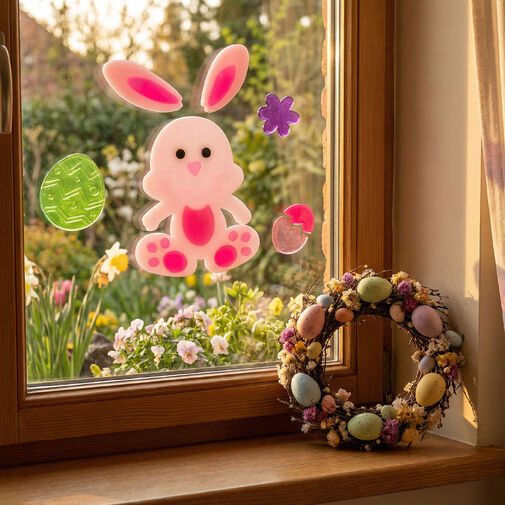 57948B • Veľkonočná dekorácia - nálepka - s zajačikom - 19 x 19 cm