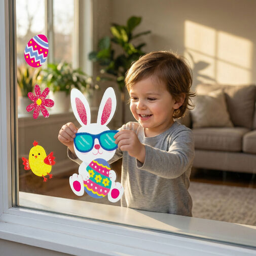 57958B • Veľkonočná okenná nálepka – trblietavý zajačik – 43 x 30 cm
