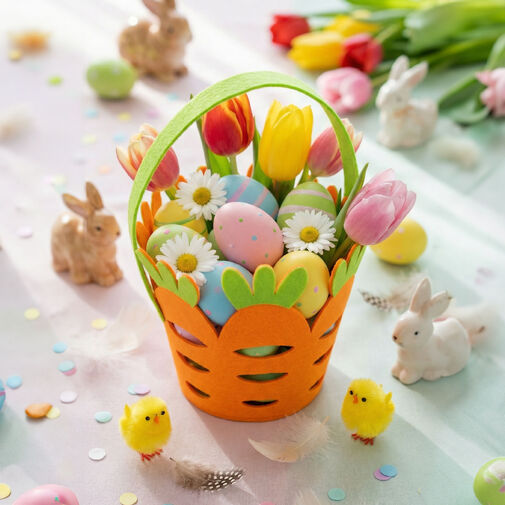 57961 • Veľkonočná dekorácia - filcový košík - v tvare mrkvy - 25 x Ø18 cm