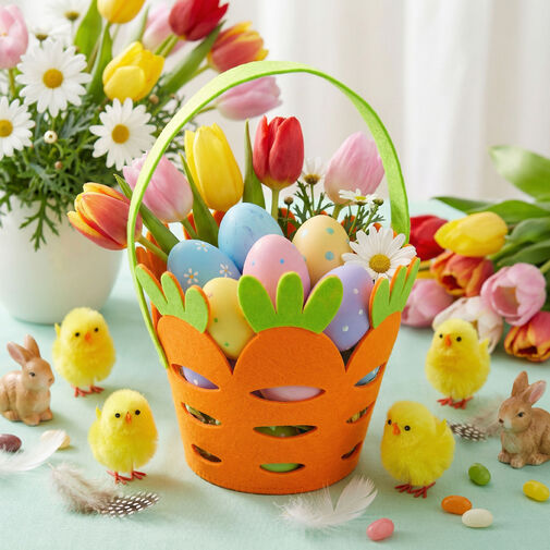 57961 • Veľkonočná dekorácia - filcový košík - v tvare mrkvy - 25 x Ø18 cm