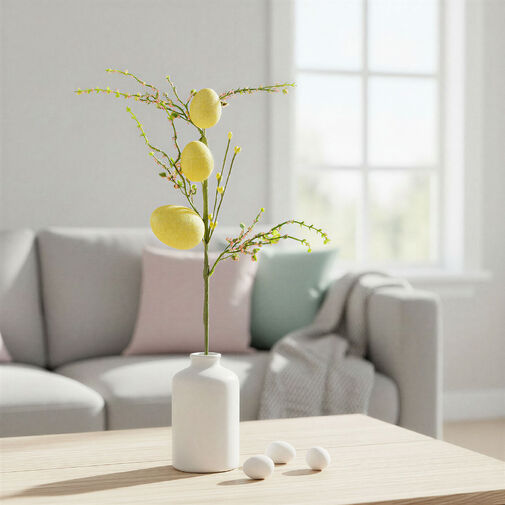 57965A • Veľkonočná vetvička s vajíčkami – trblietavá – žltá – 40 x 16 cm