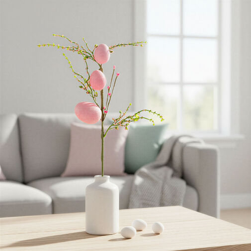 57965B • Veľkonočná vetvička s vajíčkami – trblietavá – ružová – 40 x 16 cm