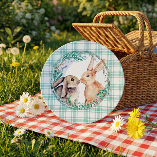 57969A • Veľkonočný tanier – kov – so zajačikom – 33 cm