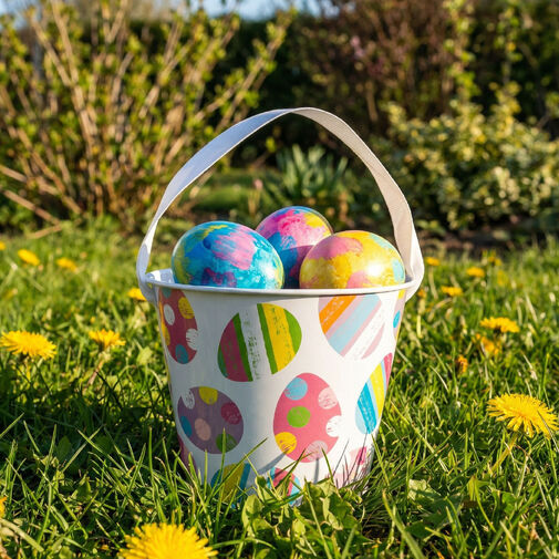 57973 • Veľkonočné vedro s motívom - kov - s pútkom na prenášanie - Ø11,7 x 10 cm