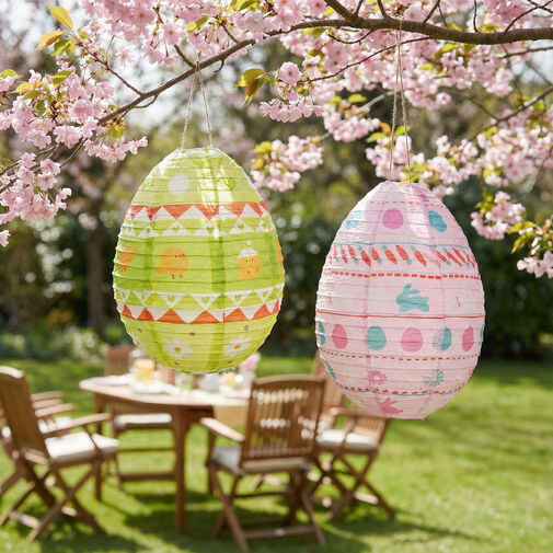 57990 • Veľkonočná dekorácia - papierový lampión - vajíčko - zelený, ružový - Ø30 cm