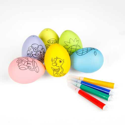 57994B • Veľkonočné maľovateľné vajíčka so 4 fixkami – 6 farebných vajíčok – 6 cm