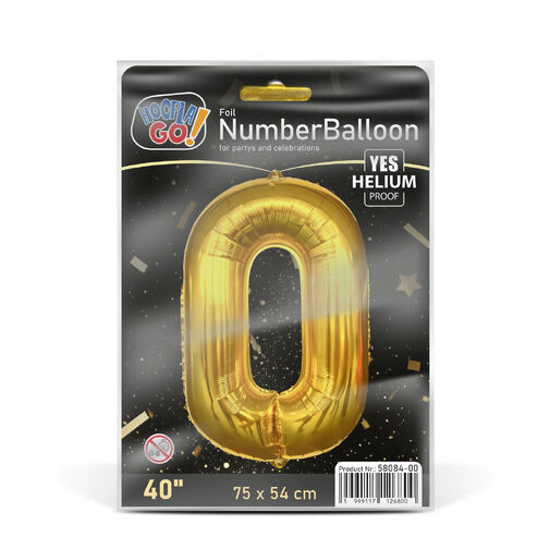 58084-00 • Narodeninový fóliový balón v tvare čísla 0 – zlatý - 40