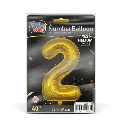 58084-02 • Narodeninový fóliový balón číslo 2 - zlatý - 40