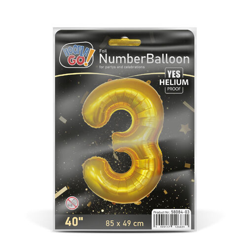 58084-03 • Narodeninový fóliový balón číslo 3 - zlatý - 40