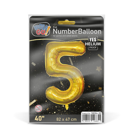 58084-05 • Narodeninový fóliový balón číslo 5 - zlatý - 40