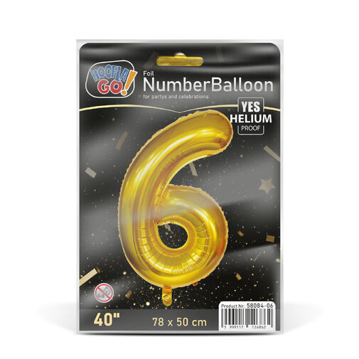 58084-06 • Narodeninový fóliový balón číslo 6 - zlatý - 40