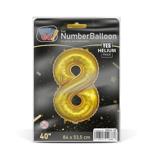 58084-08 • Narodeninový fóliový balón číslo 8 - zlatý - 40