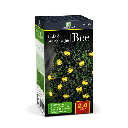 58220D • Solárna LED svetelná reťaz – včielka – 2,4 m – 25 LED – teplá biela