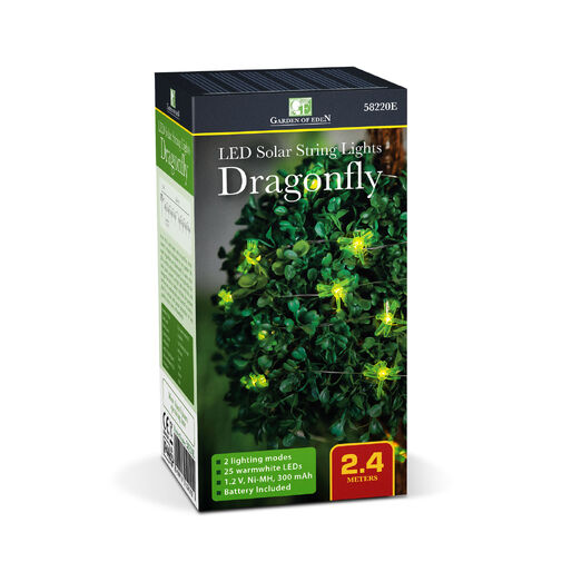 58220E • Solárna LED svetelná reťaz – vážka – 2,4 m – 25 LED – teplá biela