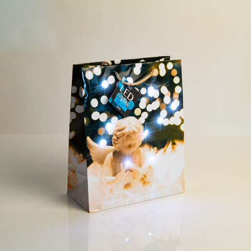 58325 • Darčeková taška -10 studených bielych LED, papier - 265 x 127 x 330 mm - 4 druhy / balenie 