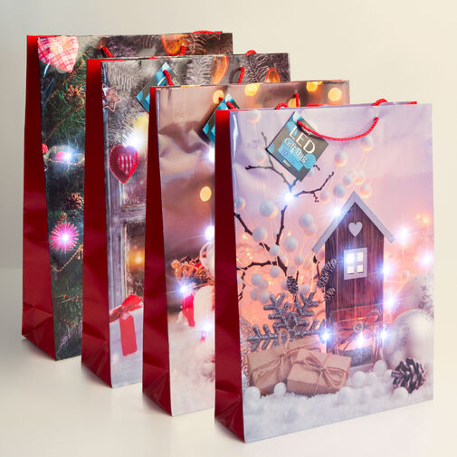 58327 • Darčeková taška - 10 studených bielych LED, papier - 330 x 102 x 457 mm - 4 druhy / balenie