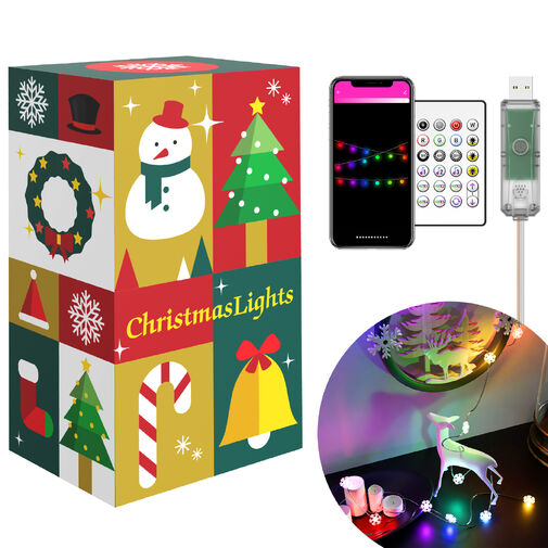 58381A • Smart sveteľná reťaz - snehová vločka - USB - 20 ks RGBIC LED - 2 m - bluetooth