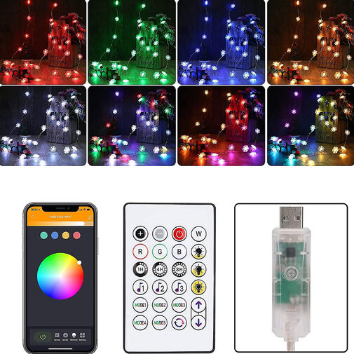 58381A • Smart sveteľná reťaz - snehová vločka - USB - 20 ks RGBIC LED - 2 m - bluetooth