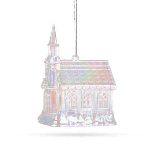 58516 • Vianočná ozdoba - irizujúci, akrylový kostol - 75 x 100 x 60 mm