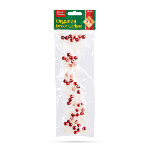 58615A • Vianočná girlanda z organzy - 2,7 m - 10 mm - červená