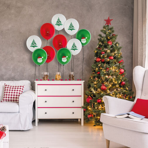 58754B • Sada balónikov - červené, biele, zelené, s vianočnými motívmi - 10 ks / balenie