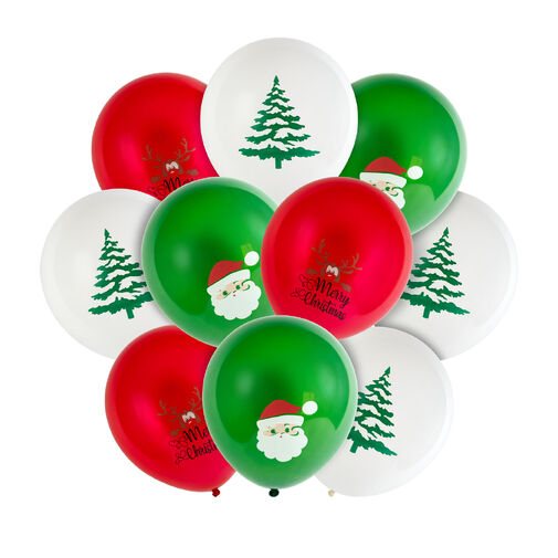 58754B • Sada balónikov - červené, biele, zelené, s vianočnými motívmi - 10 ks / balenie