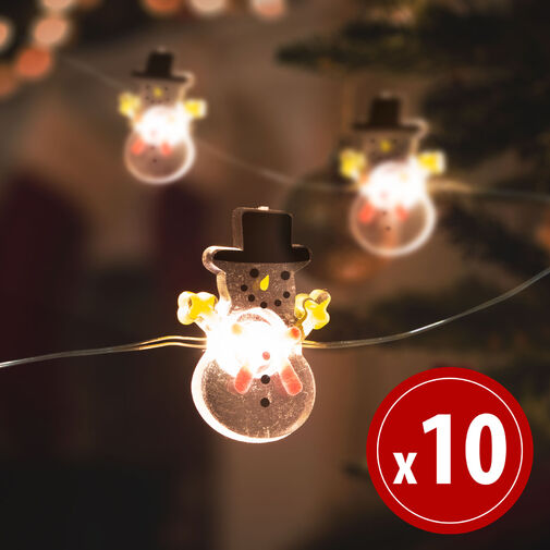 58920 • LED sveteľná reťaz - snehuliak - 10 LED - 1,2 metrov - teplá biela - 2 x AA