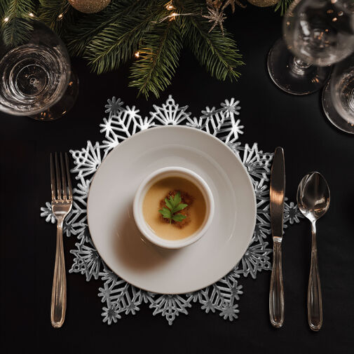 59703B • Silikónová podložka pod hrniec – snehová vločka – strieborná – 38 cm