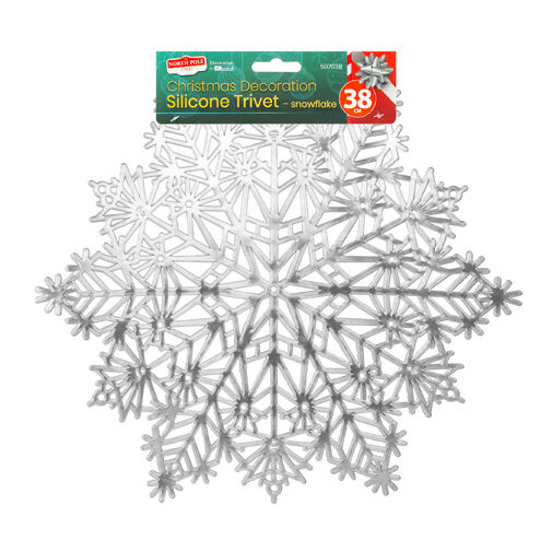 59703B • Silikónová podložka pod hrniec – snehová vločka – strieborná – 38 cm