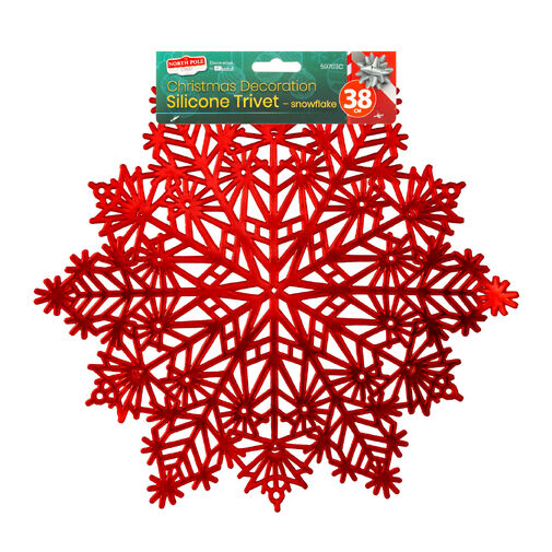 59703C • Silikónová podložka pod hrniec – snehová vločka – červená – 38 cm