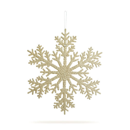59704A • Vianočná dekorácia – snehová vločka – trblietavá zlatá – závesná – 31 cm