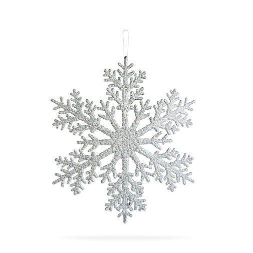59704B • Vianočná dekorácia – snehová vločka – trblietavá strieborná – závesná – 31 cm