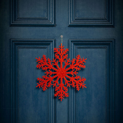 59704C • Vianočná dekorácia – snehová vločka – trblietavá Červená – závesná – 31 cm