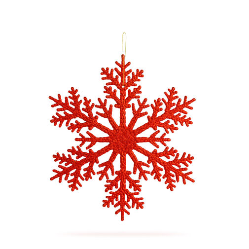 59704C • Vianočná dekorácia – snehová vločka – trblietavá Červená – závesná – 31 cm