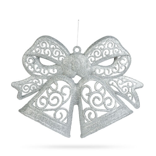 59705B • Vianočná dekorácia – mašľa – závesná – strieborná – 35 cm