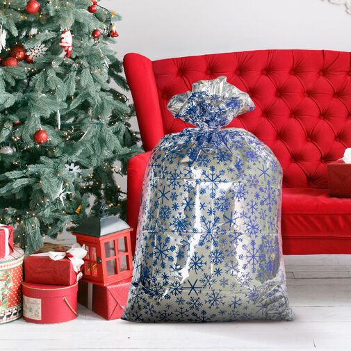 59707B • Vianočné darčekové vrecko – extra veľké – fólia – snehová vločka – 78 x 120 cm