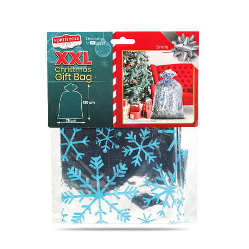59707B • Vianočné darčekové vrecko – extra veľké – fólia – snehová vločka – 78 x 120 cm