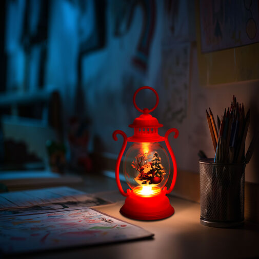 59719A • Vianočná dekorácia – lampáš – Santa – červený – 16,5 x 7 cm – 3 x LR44