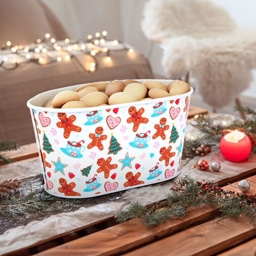 59722A • Vianočný kovový kôš - s motívom perníka - 19 x 11,5 x 9,5 cm